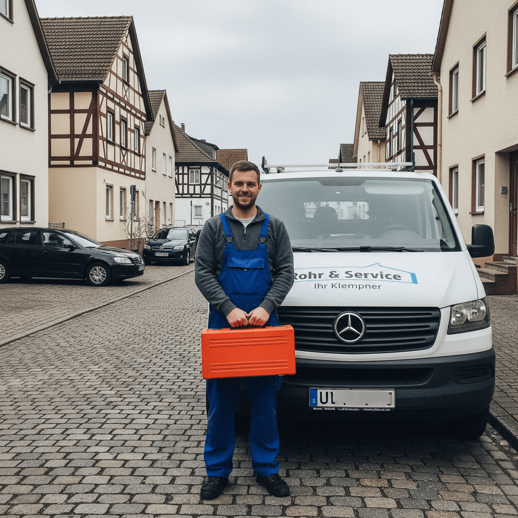 Freundlicher Monteur vor Einsatzfahrzeug bereit für den Einsatz